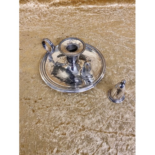 60 - Electro plated Brittania metal ware candlestick with snuffer - some wear