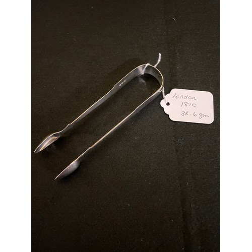 51 - Silver sugar tongs HM London 181038.6 grams