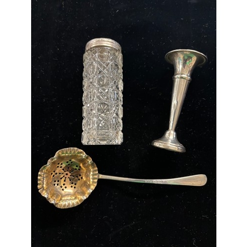 53 - Selection of Silver comprisingSilver spoonSmall vase and silver topped bottle