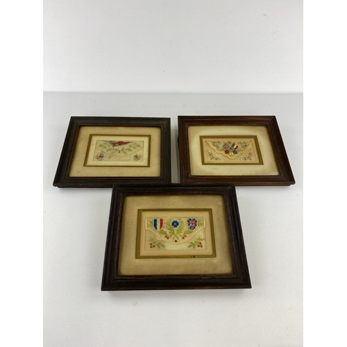 3 x Silk postcards framed