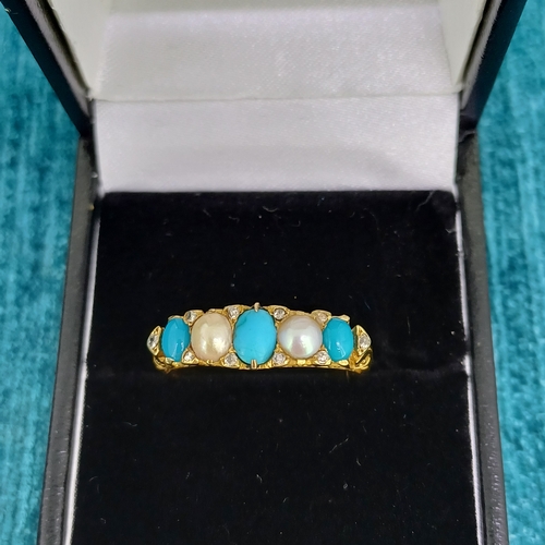 1 - 18ct Yellow Gold Georgian Ring
- Perl, Turquoise, Diamond Gallery
- 5.5g circa 1820