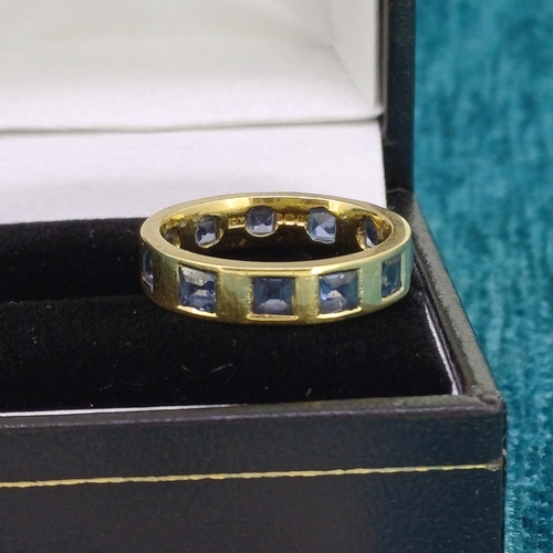 2 - 18ct Yellow Gold Sapphire Band
- hand made/bespoke
- Princess cut Cerion Sapphires
- 4g