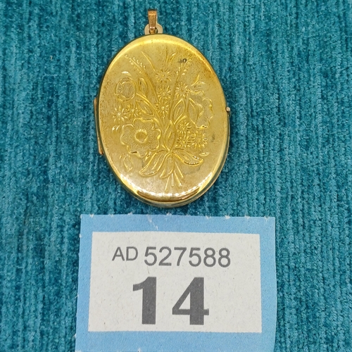 14 - 9ct Gold Locket with Flower Design
- 6.3g