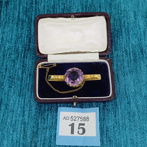 15 - Victorian 15ct Gold Amethyst Brooch
- 7.7 g