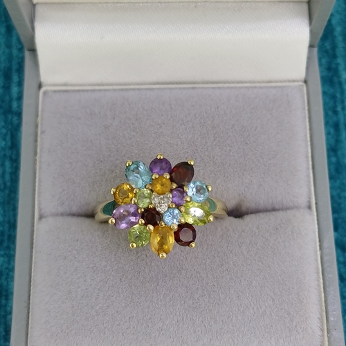 40 - Multi gem Cluster Ring
- 9ct Gold
- 3g