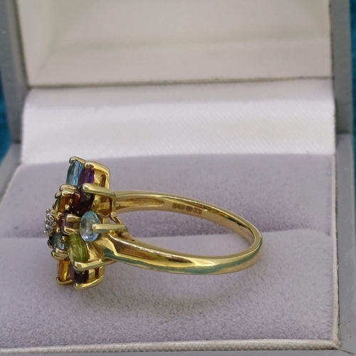 40 - Multi gem Cluster Ring
- 9ct Gold
- 3g