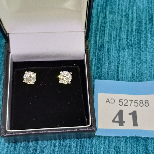 41 - Platinum Diamond Solitaire Earrings (Lab)
- 2ct total