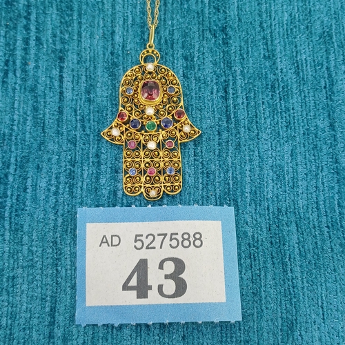 43 - Pendant and Chain
- Sapphire, Emerald, Ruby 
- set 14ct
- 9ct chain
- 4.6g