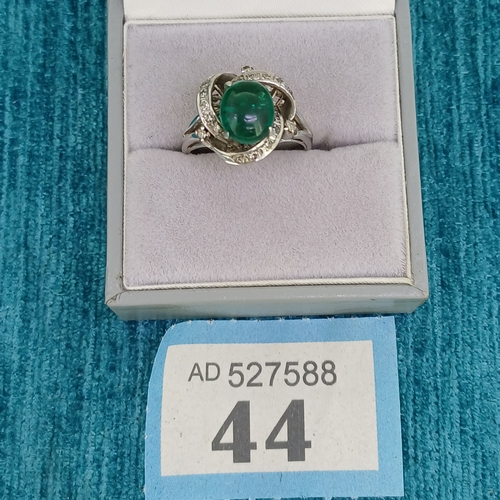 44 - Cabochon Emerald & Diamond Cluster Ring
- 14ct
- 4.9g