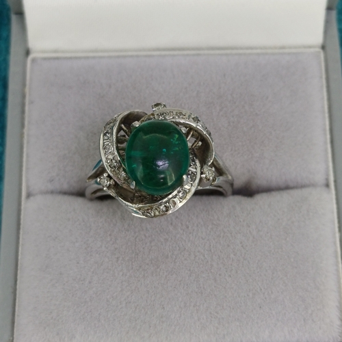 44 - Cabochon Emerald & Diamond Cluster Ring
- 14ct
- 4.9g