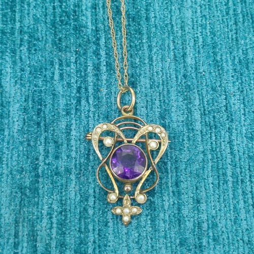 45 - Edwardian Pendant on gold chain
- Amethyst & Sea Pearl 
- 3.4g