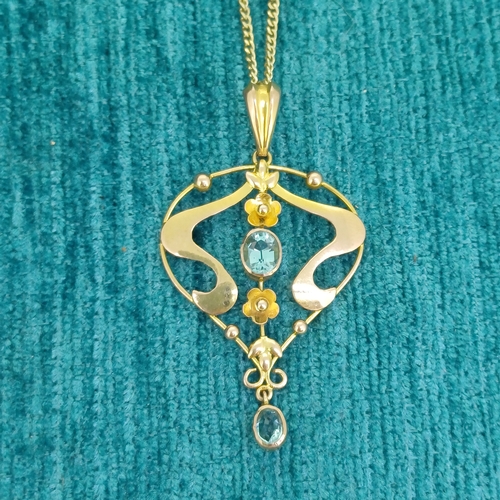 51 - Edwardian Aquamarine (possibly Topaz) Art Nouveau  Pendant and chain
- 9ct Gold
- 4g