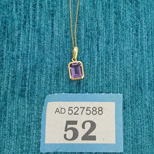 52 - Amethyst Solitaire Pendant on Chain
- 9ct Gold
- 1.6g