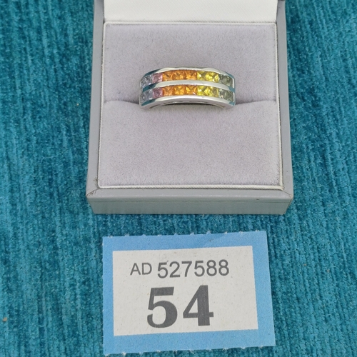 54 - Ladies Rainbow Topaz 2 Row Ring
- 9ct White Gold
- 4.6g