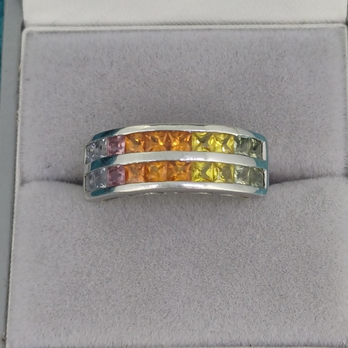 54 - Ladies Rainbow Topaz 2 Row Ring
- 9ct White Gold
- 4.6g