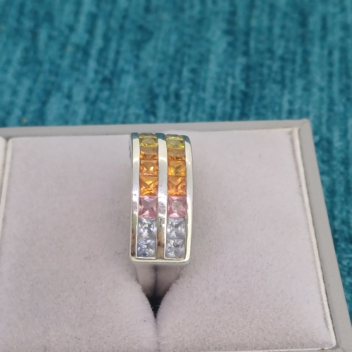 54 - Ladies Rainbow Topaz 2 Row Ring
- 9ct White Gold
- 4.6g