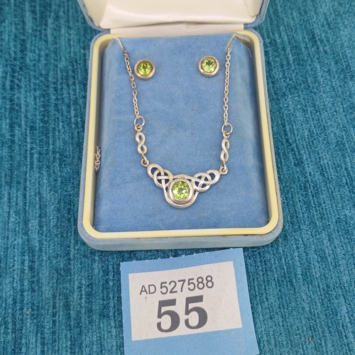 55 - Celtic Sterling Silver Peridot Necklace and Earrings