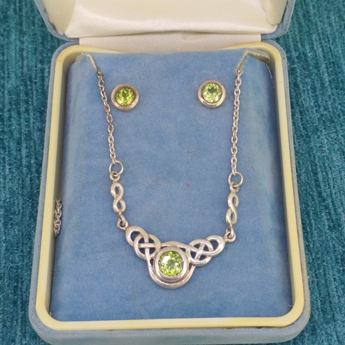 55 - Celtic Sterling Silver Peridot Necklace and Earrings