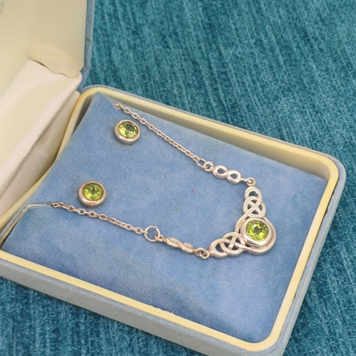 55 - Celtic Sterling Silver Peridot Necklace and Earrings