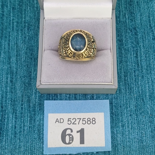 61 - Graduation Ring
- Blue Stone
- 10ct Yellow Gold
- 13.8g