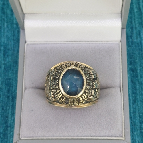 61 - Graduation Ring
- Blue Stone
- 10ct Yellow Gold
- 13.8g