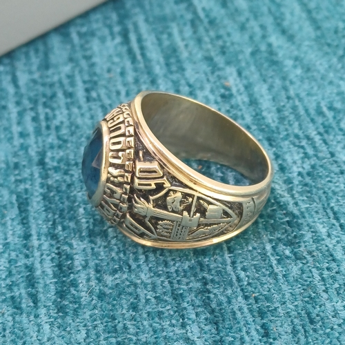 61 - Graduation Ring
- Blue Stone
- 10ct Yellow Gold
- 13.8g