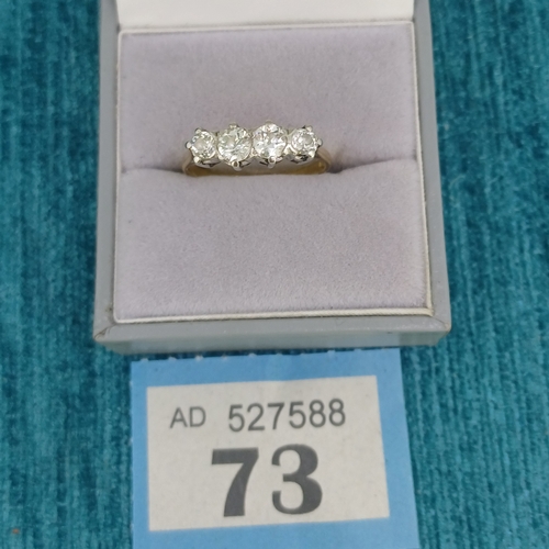 73 - Diamond Ring 4 Stones
- 1ct total Diamonds
- 18ct Gold
- 3.2g