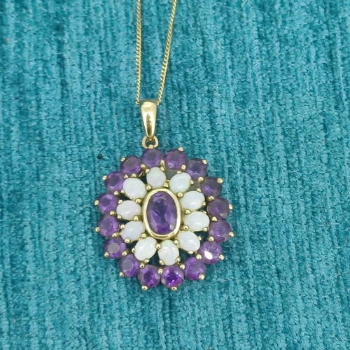 76 - Opal and Amethyst Cluster Pendant and Chain
- 9ct Gold
- 4.5g