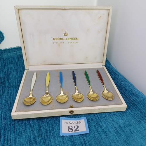 82 - Georg Jenson Silver and Enamel Spoon Set