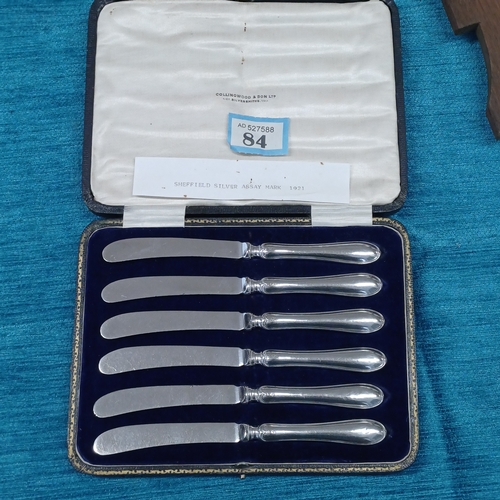 84 - Sterling Silver Handles set of 6 knives dated 1921