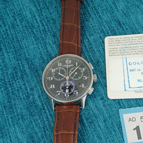 103 - Early 2000's Longines Chronograph Watch. Original Box and Authenticity / proof of purchase / warrant... 