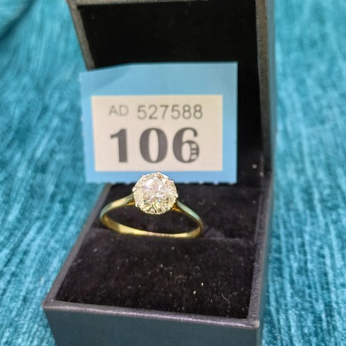 106 - Natural Solitaire 2.5ct SI1 Diamond Ring
- Vintage Cut draws slight natural yellow c
- 18ct Gold