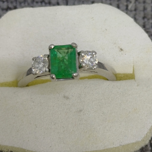 2 - Emerald and Diamond Ring 
- Platinum 
-  1ct Emerald
Size: K
- 0.30 ct Total Diamond