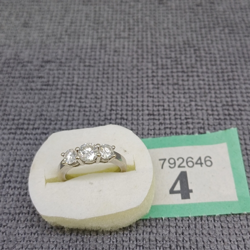 4 - Diamond Three Stone Ring
- 18ct White Gold
- 1.50 ct VS1 Good colour
Size: K
- Size