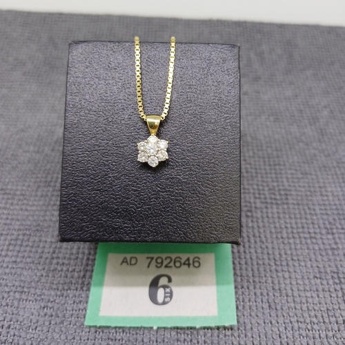 6 - Diamond Daisy Cluster Pendant and Chain
- 9ct 
- 0.35 ct diamonds
- weight 4.6g