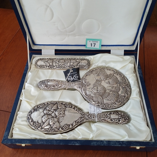 17 - 1950's Silver Hand Mirror and Brush Set in case