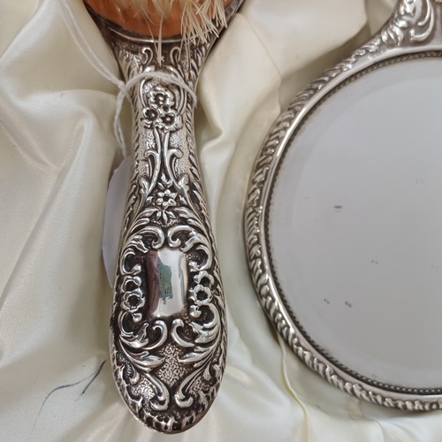 17 - 1950's Silver Hand Mirror and Brush Set in case