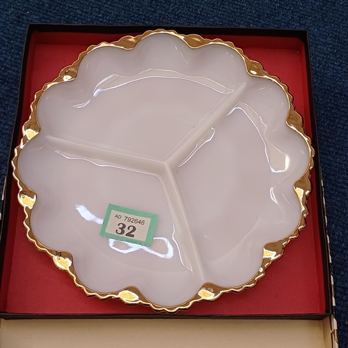 32 - Buffet Style Three Section Dish Gold Plated Edged (boxed)