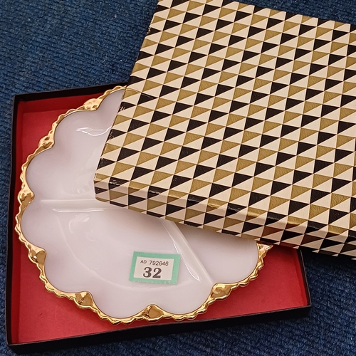 32 - Buffet Style Three Section Dish Gold Plated Edged (boxed)