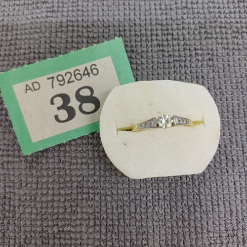 38 - Diamond Solitaire Ring
- Platinum and 18ct Gold
- 1950's
Size: M
- 0.25 ct
- 2.24g