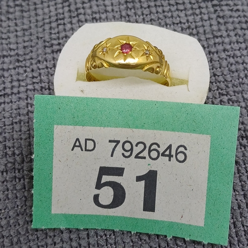 51 - Victorian Inset Ruby and Diamond Dress/Signet Ring
- 18ct
Size: R
- 3 g