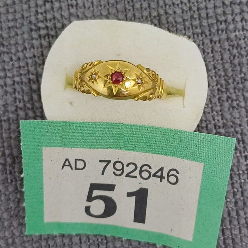 51 - Victorian Inset Ruby and Diamond Dress/Signet Ring
- 18ct
Size: R
- 3 g