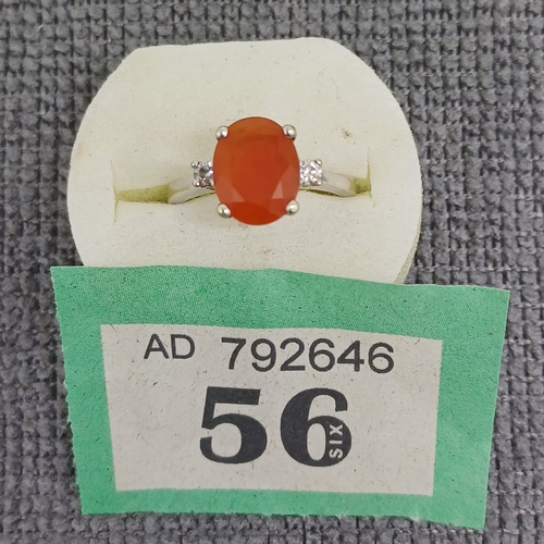 56 - Fabulous Fire Opal and Diamond /ring.  Stunning Colour.
- 18ct
Size: K
- 4.55g