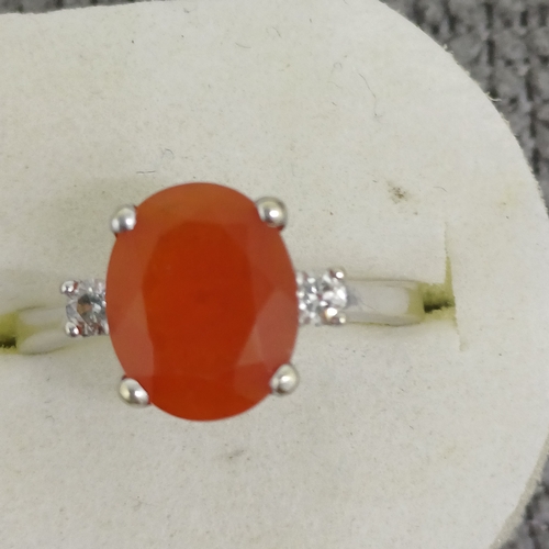 56 - Fabulous Fire Opal and Diamond /ring.  Stunning Colour.
- 18ct
Size: K
- 4.55g