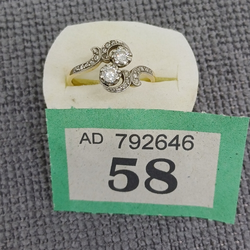 58 - Two Stone Diamond Ring  1920's
- 18ct
- Total Diamond weight 0.4ct
Size: O