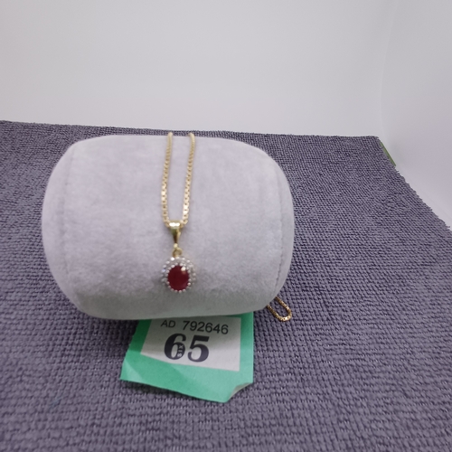 65 - Ruby and Diamond Pendant with Chain
- 9 ct
- 4.94 g