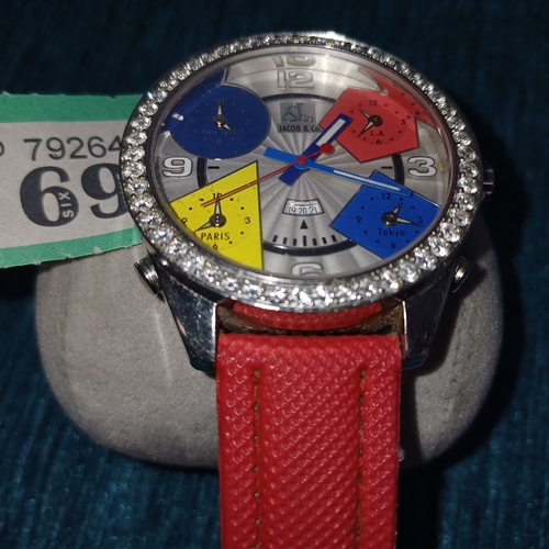 69 - A beautiful Jacob & Company Watch.  With Five Time Zones. Diamond Bezel. This very colourful make a ... 