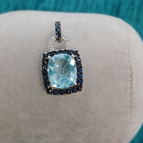 80 - Aquamarine and Sapphire Pendant on 10ct Gold