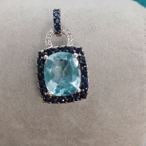 80 - Aquamarine and Sapphire Pendant on 10ct Gold