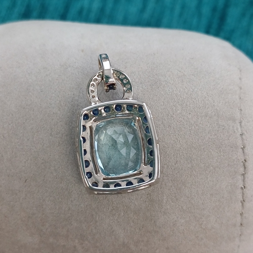 80 - Aquamarine and Sapphire Pendant on 10ct Gold